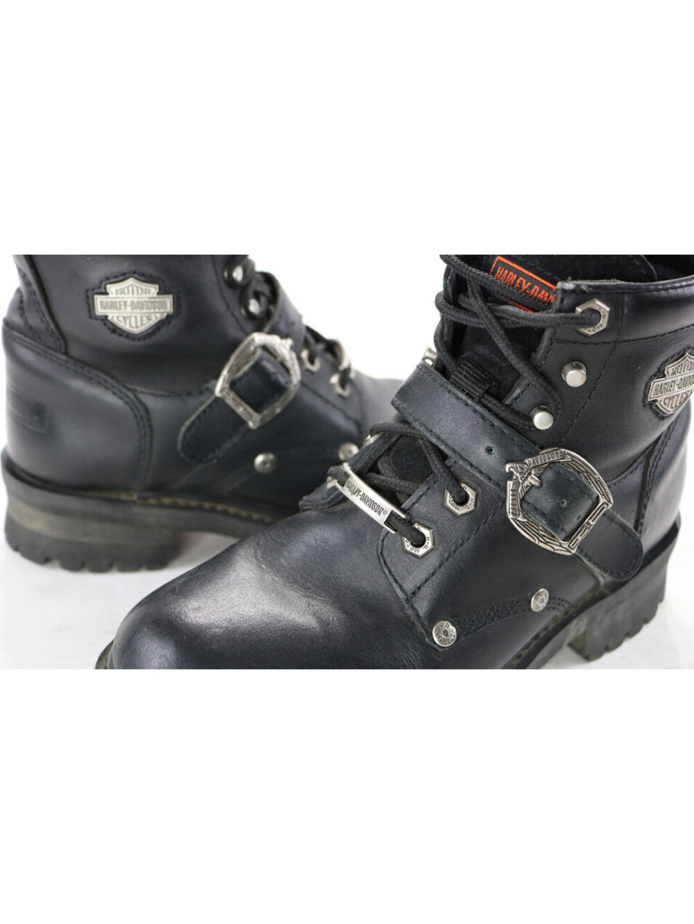 womens harley davidson boots 8 black leather logger lace 81024 4" bar buckle guc